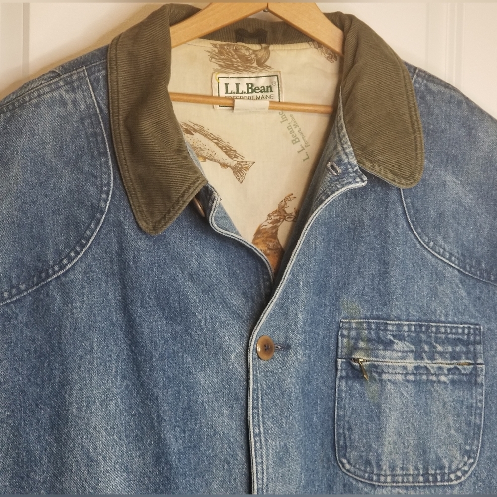 Vintage L.L. Bean Denim Jacket Coat Trucker Chore Size XXL Made USA Corduroy Men